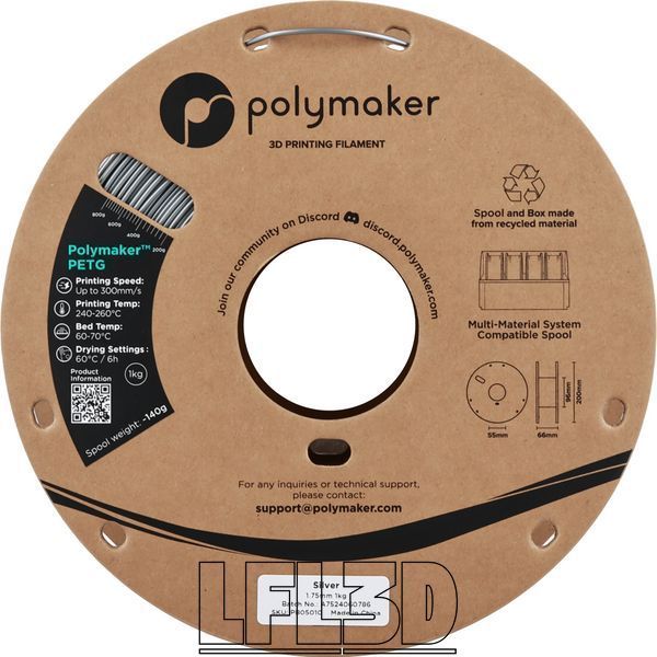 Polymaker&trade; PETG Silver, 1 кг &mdash; сріблястий філамент, пластик для 3д-друку PB05010 фото