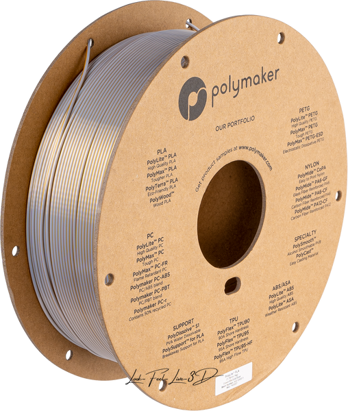 Filament, plastic for 3D printing Polymaker PolyLite™ Dual Silk PLA, Crown (Silk Gold / Silk Sliver), 1 kg