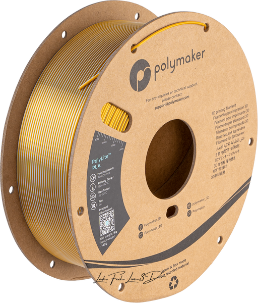 Filament, plastic for 3D printing Polymaker PolyLite™ Dual Silk PLA, Crown (Silk Gold / Silk Sliver), 1 kg