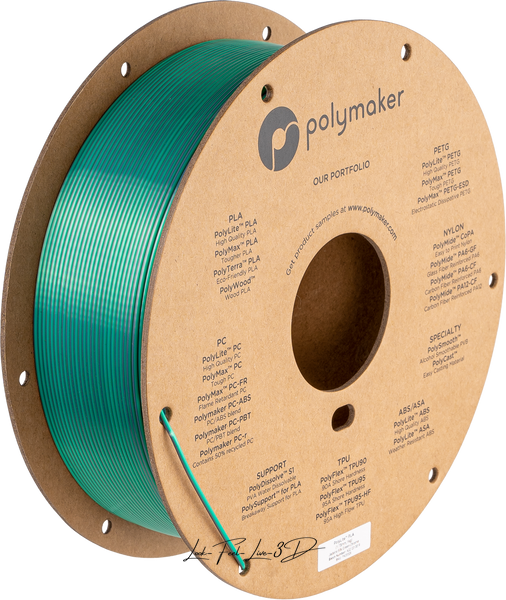 Filament, plastic for 3D printing Polymaker PolyLite™ Dual Silk PLA, Jadeite (Silk Green / Silk Chrome), 1 kg