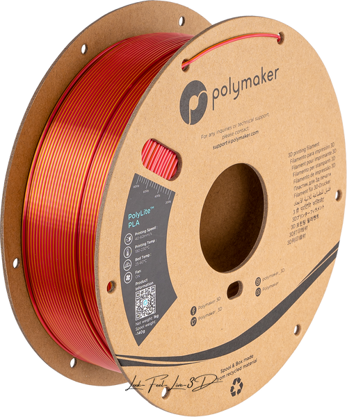 Filament, plastic for 3D printing Polymaker PolyLite™ Dual Silk PLA, Sunset (Silk Gold / Silk Red), 1 kg