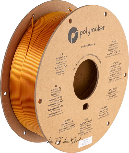 Filament, plastic for 3D printing Polymaker PolyLite™ Dual Silk PLA, Sunset (Silk Gold / Silk Red), 1 kg