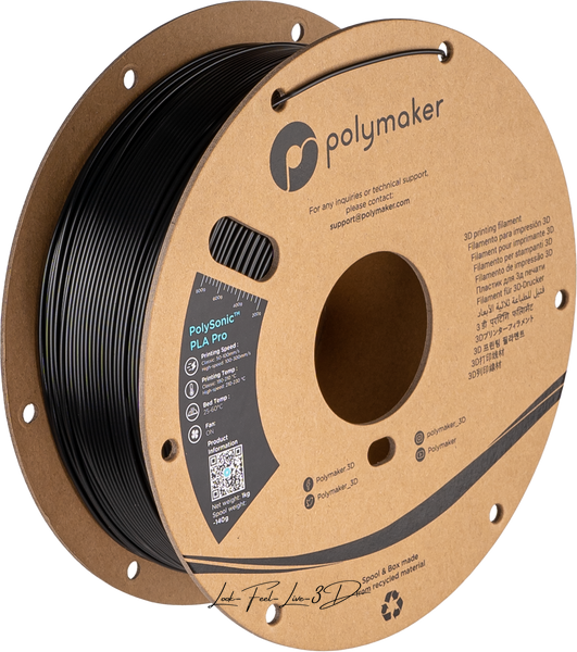 Polymaker PolySonic™ PLA Pro, Black, 1 кг — філамент, пластик для 3д-друку PA13002 фото
