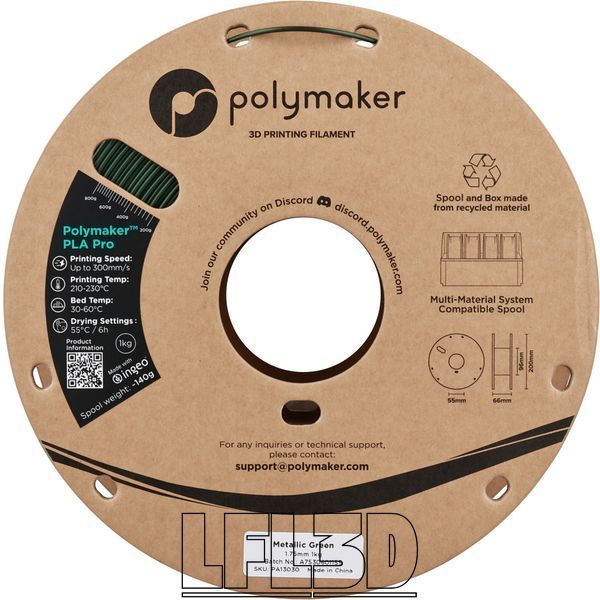 Polymaker&trade; PLA Pro, Metallic Green, 1 кг &mdash; зелений філамент, пластик для 3д-друку PA13030 фото