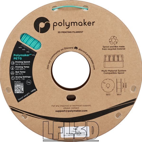 Polymaker&trade; PETG Teal, 1 кг &mdash; бірюзовий філамент, пластик для 3д-друку PB05009 фото