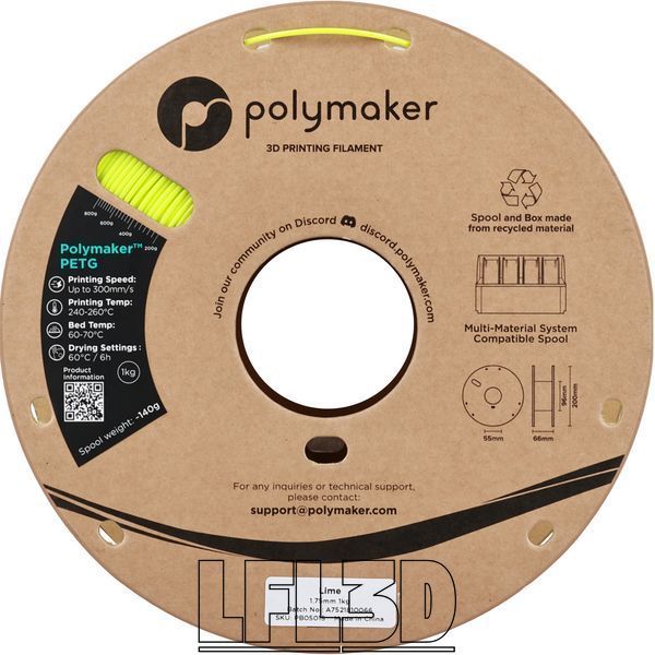 Polymaker™ PETG Lime, 1 кг — лаймовий філамент, пластик для 3д-друку PB05015 фото Polymaker™ PETG Lime, 1 кг — лаймовий філамент, пластик для 3д-друку PB05015 фото